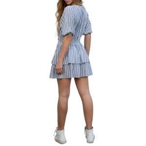 Anthropologie BTFL-life Stripe Tiered Mini Dress SizeXS Blue Bishop Sleeve Beach
